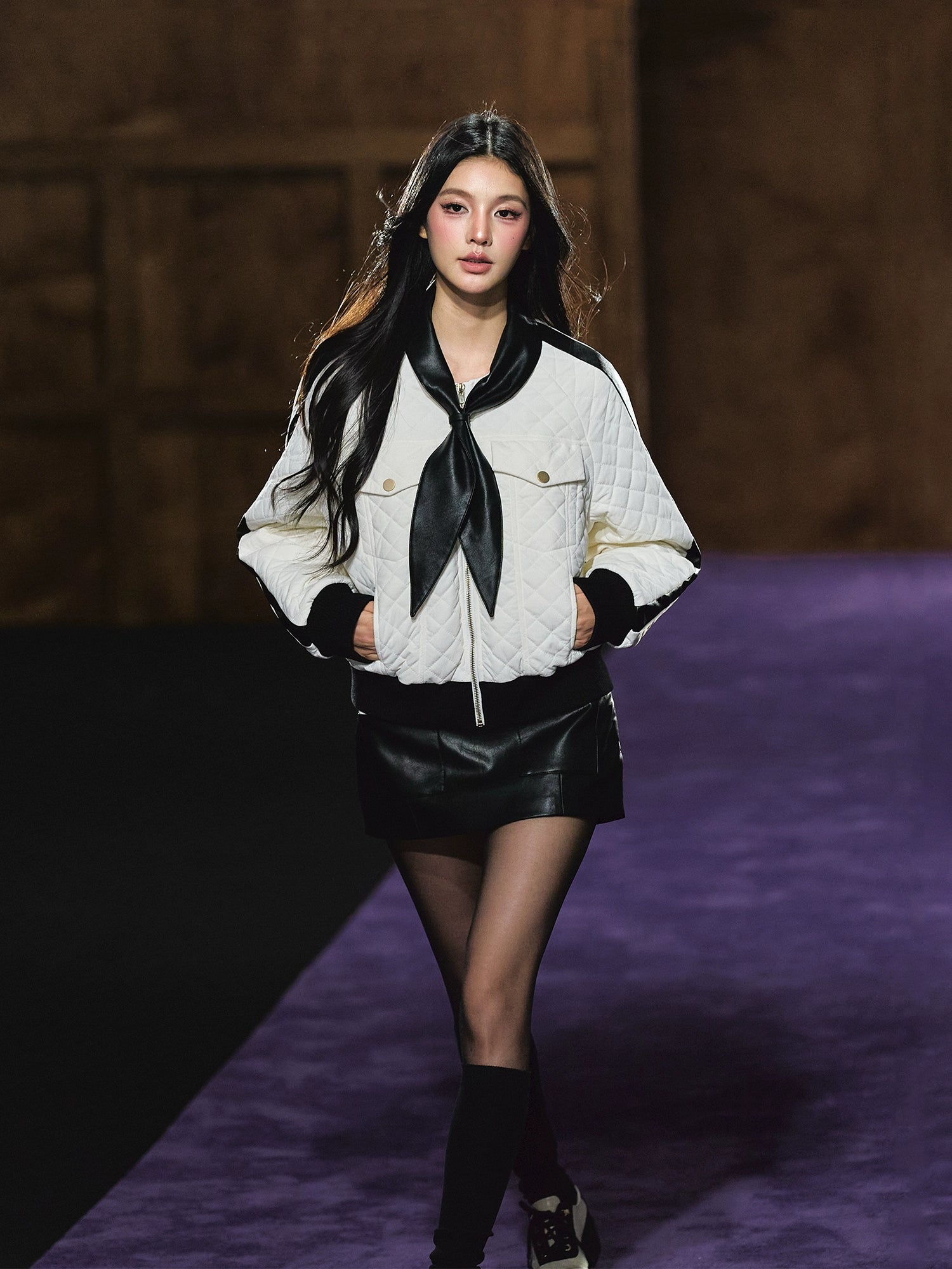 Diamond Quilted Bow-Tie Cotton Padded Jacket