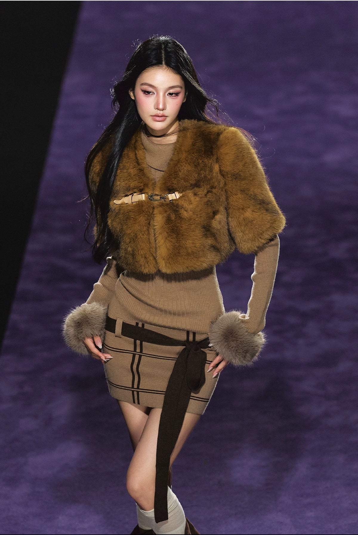 Maillard Faux Fur Cropped Cape