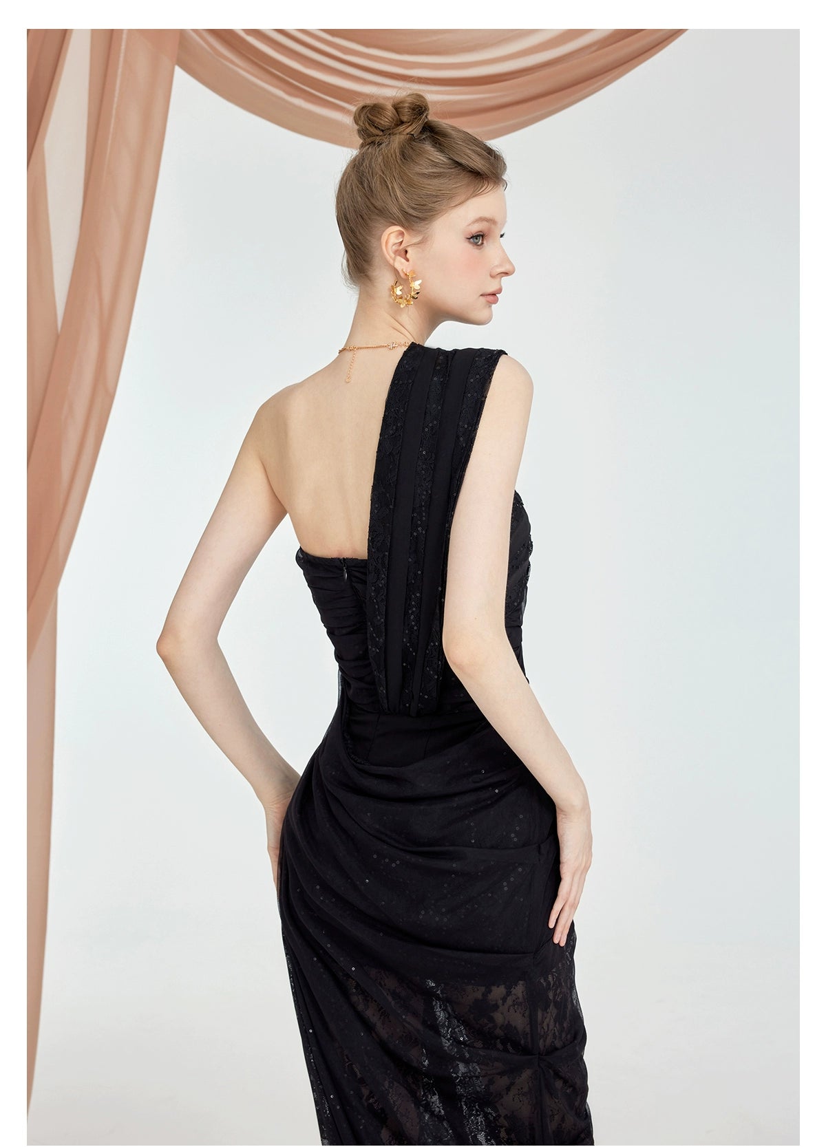 Lillian Lace Chiffon Mesh Knot Dress - CHINASQUAD