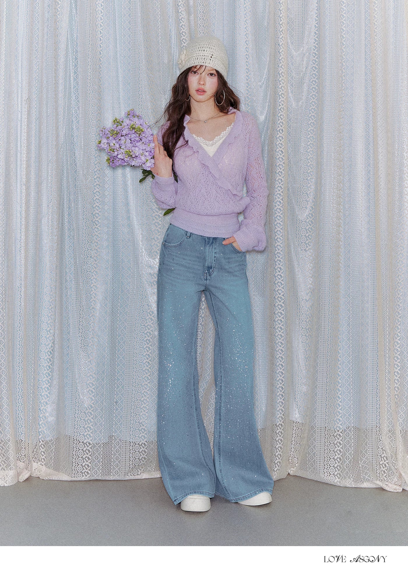 Ruffled Wool-Blend Mohair Openwork Knit Cardigan