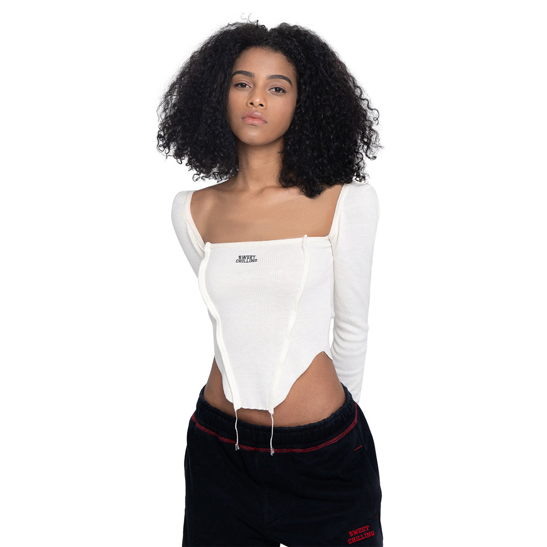 Square Neck Fringe Knit Blouse - CHINASQUAD