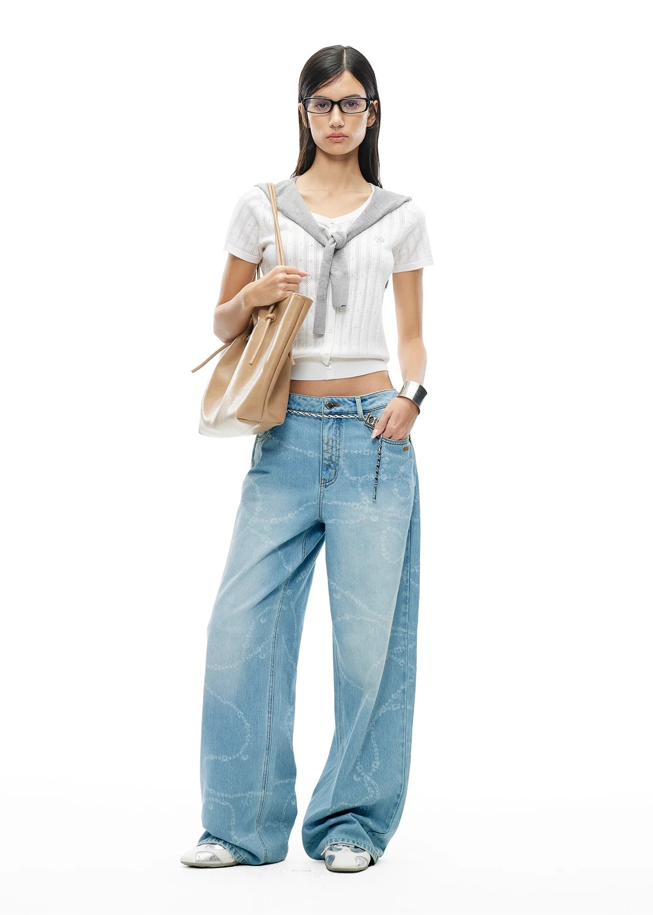 Beverly Printed Wide-Leg Denim Pants