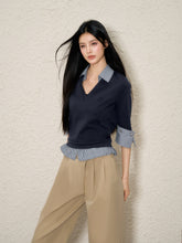 Faux Two-Piece Plaid Patchwork V-Neck Top - CHINASQUAD