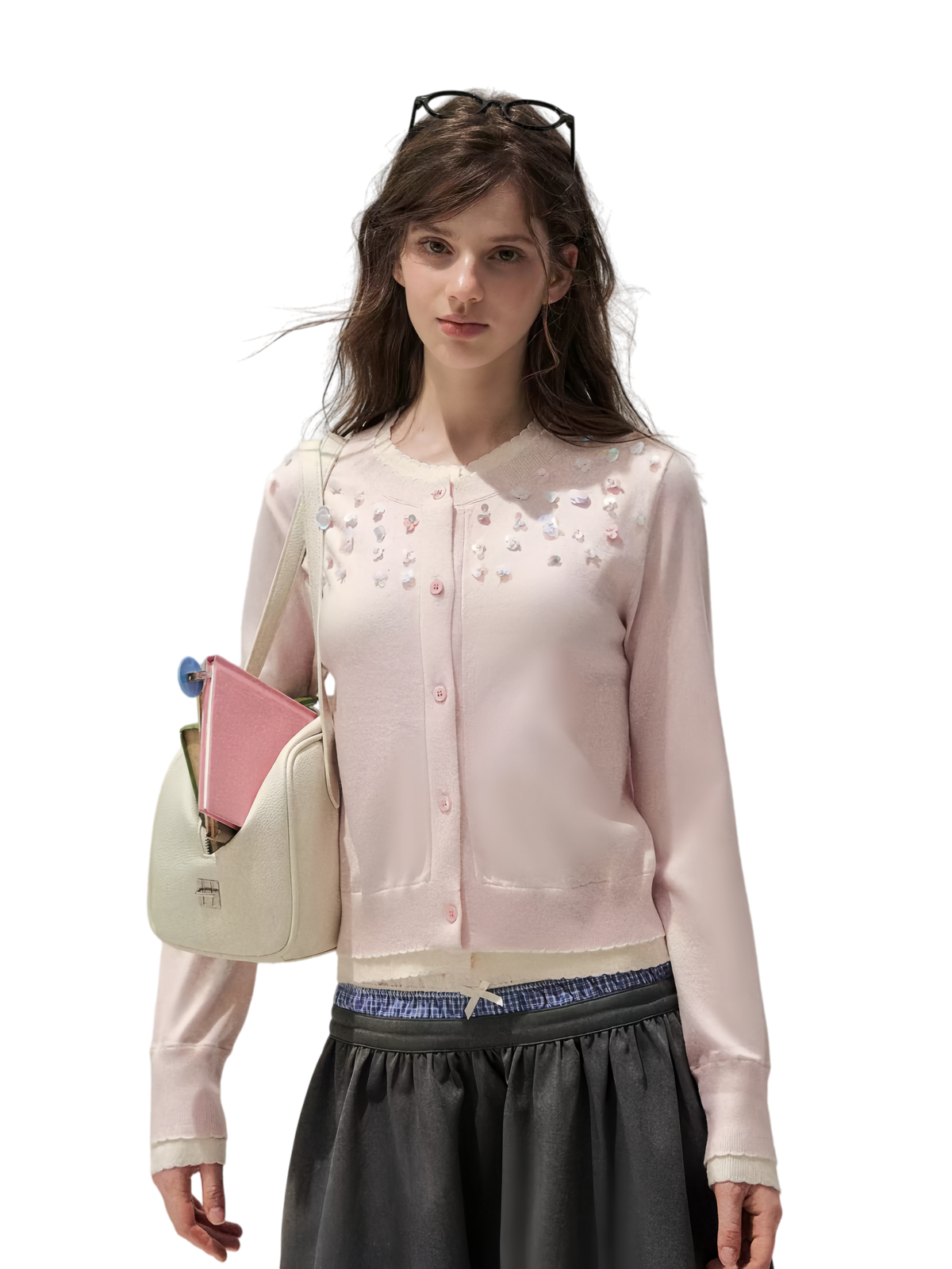 Hand Beaded Colorblock Knit Cardigan