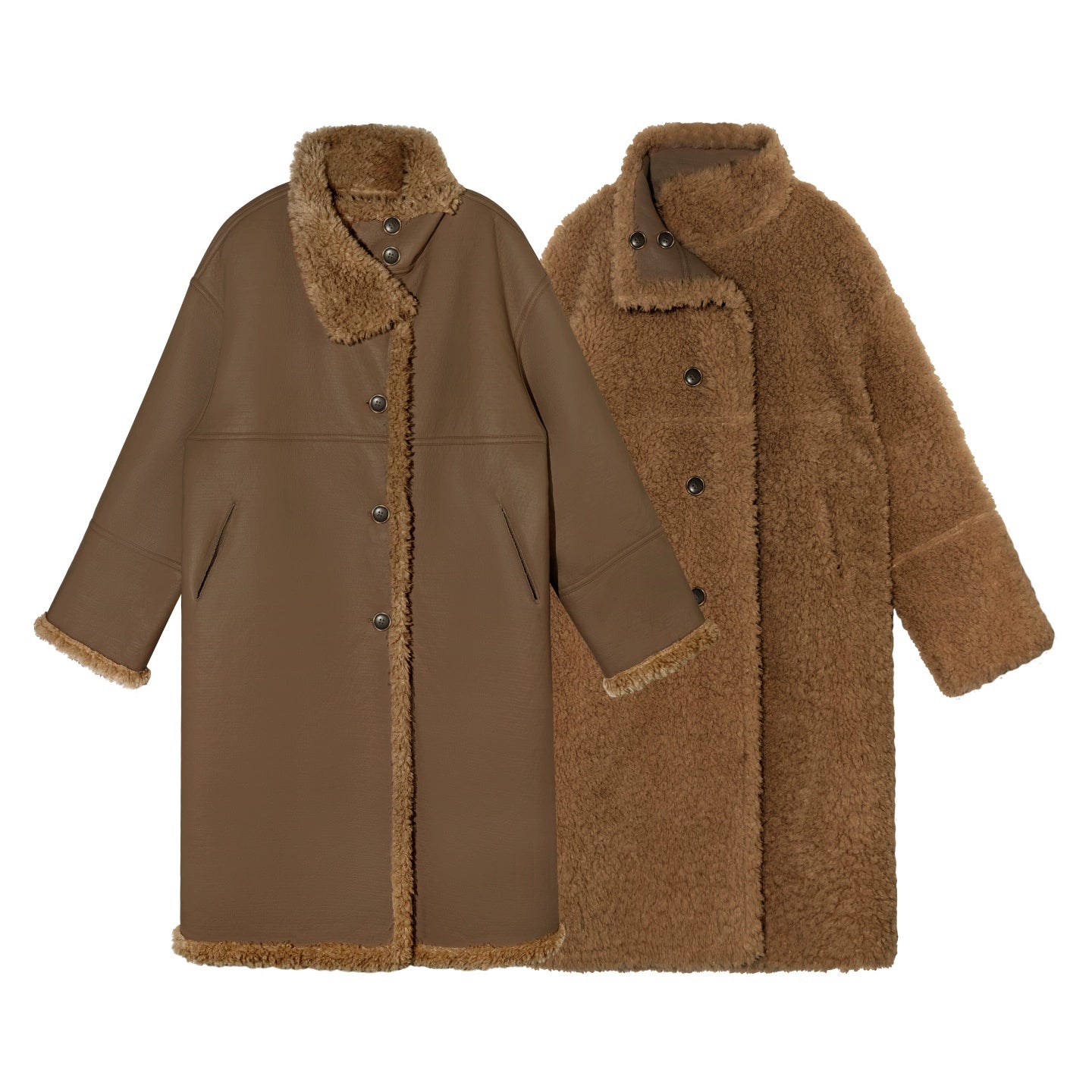 Shearling-Style Panelled Mid-Length Coat