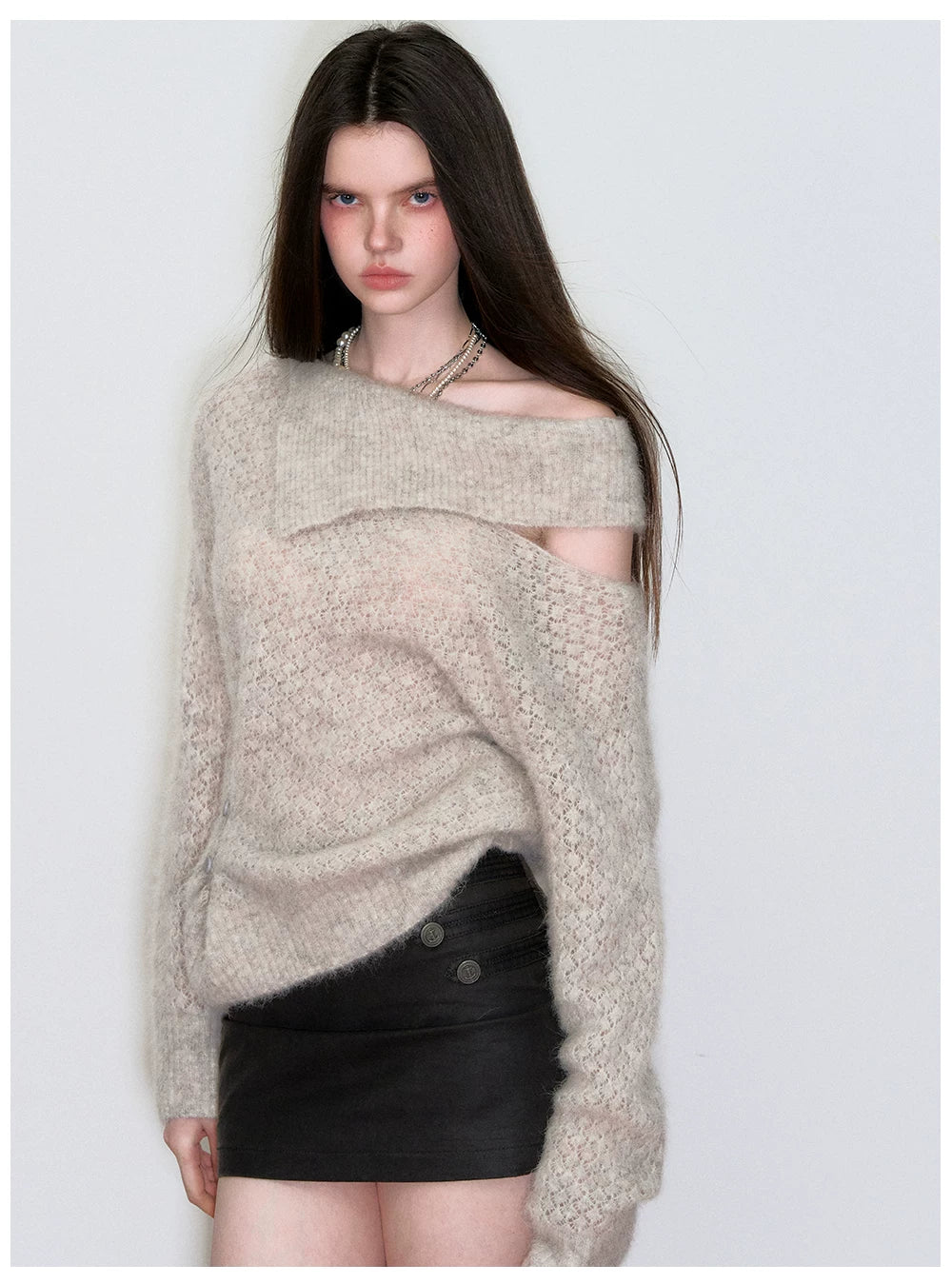 Off-Shoulder Relaxed Alpaca Knit Sweater