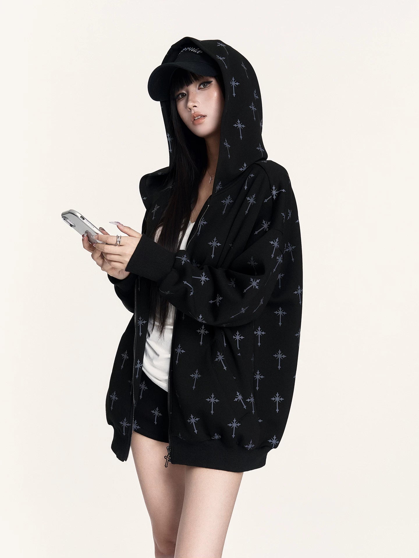 Hooded Sweatshirt Set with Shorts & Flared Pants