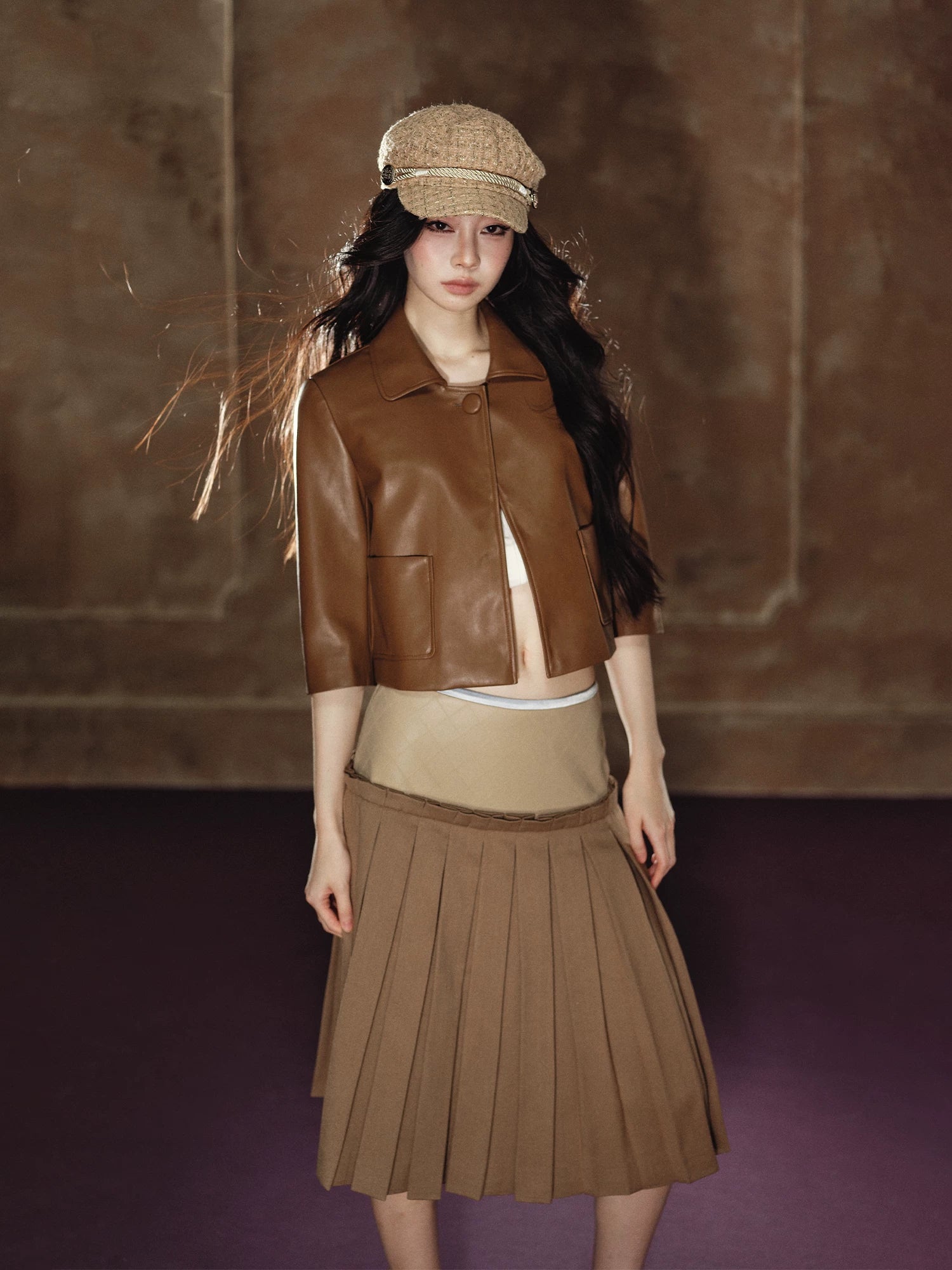 Cropped PU Leather Jacket