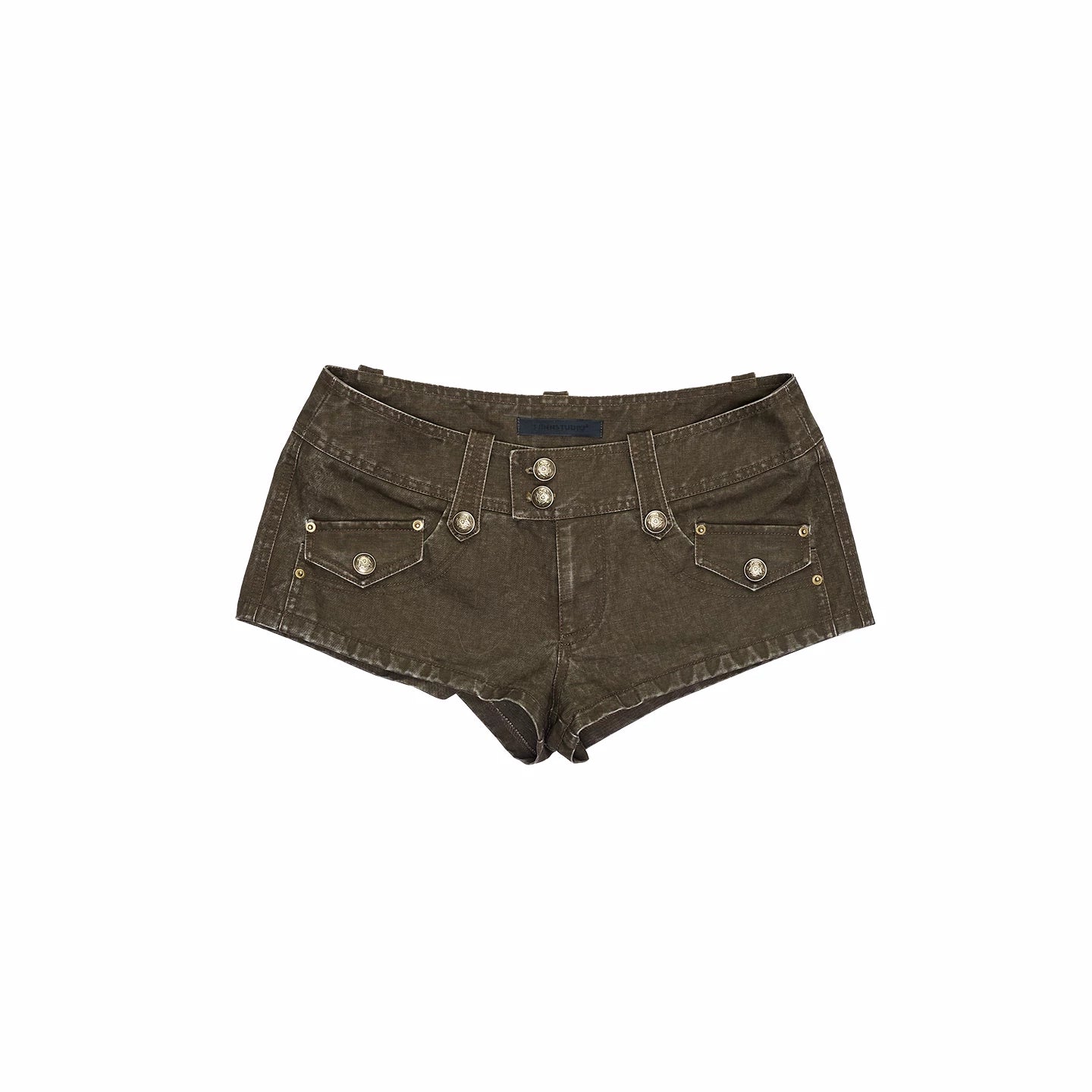 Distressed Utility Denim Canvas Micro Shorts