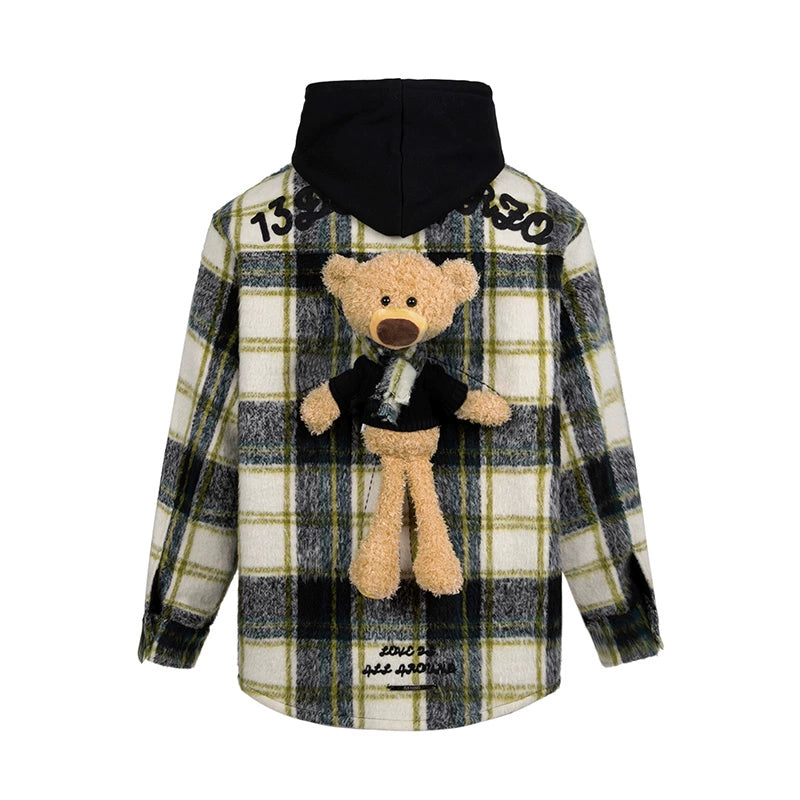 Plaid Patchwork Teddy Zip Overshirt Jacket