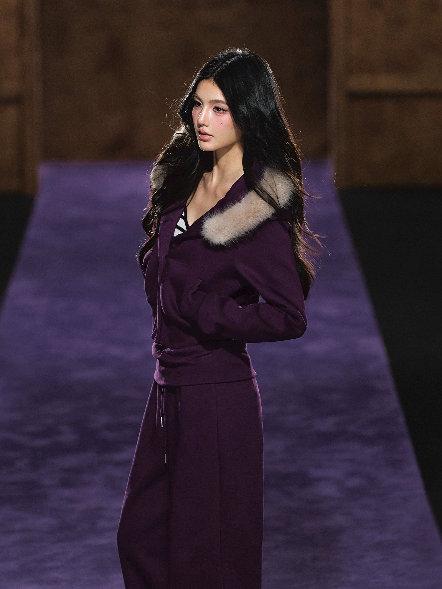 Faux Fur Hooded Cropped Hoodie & Jogger Set