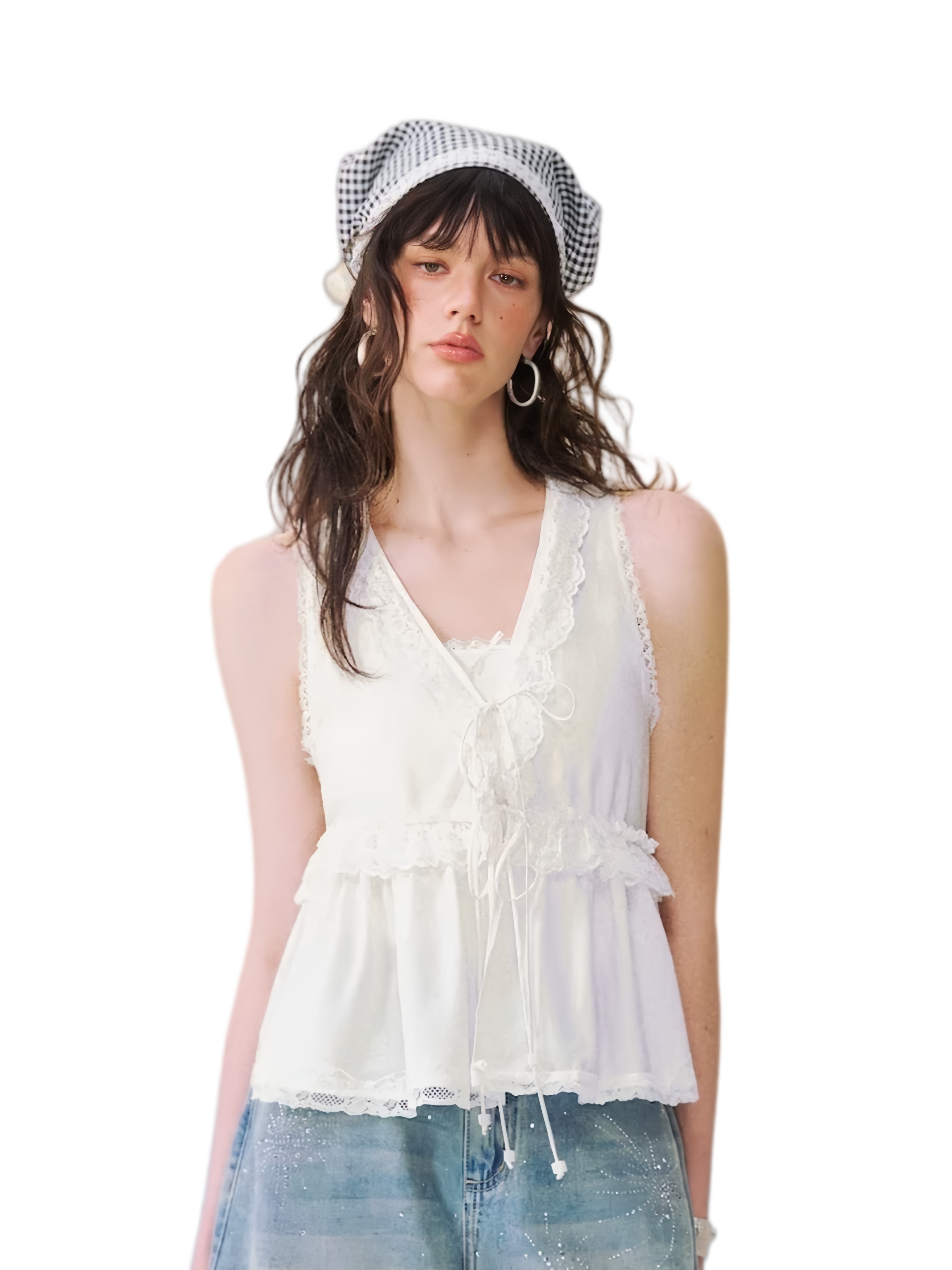 Lace Tie V-Neck Top