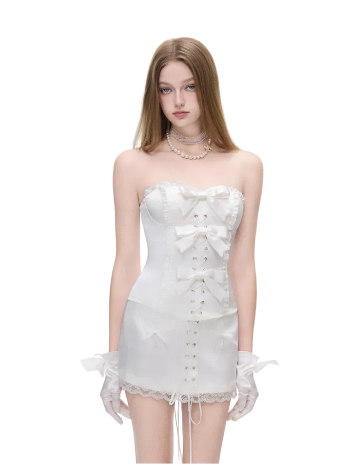 Chân váy mini corset nơ satin