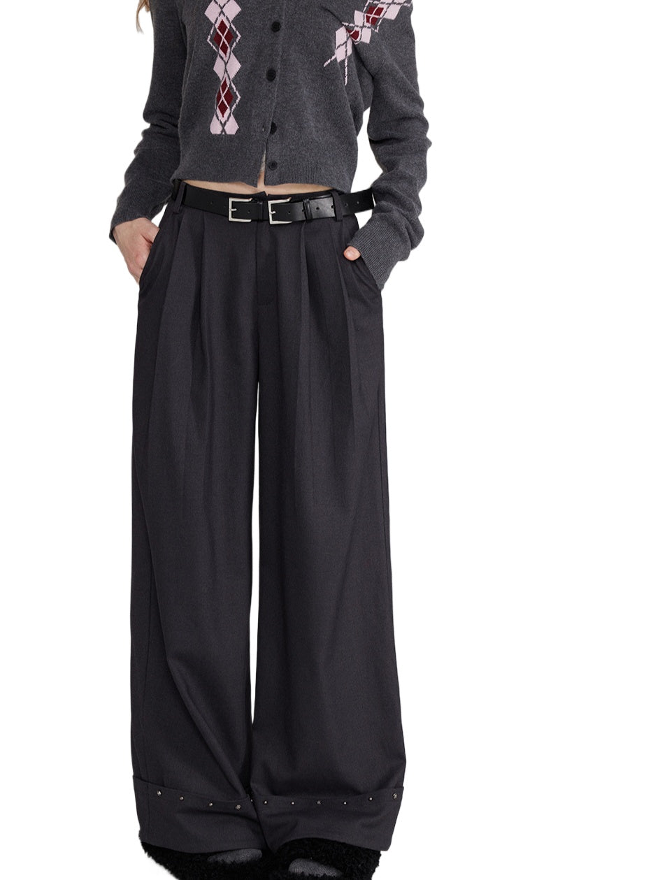 Cuffed Hem Studded Casual Pants - CHINASQUAD