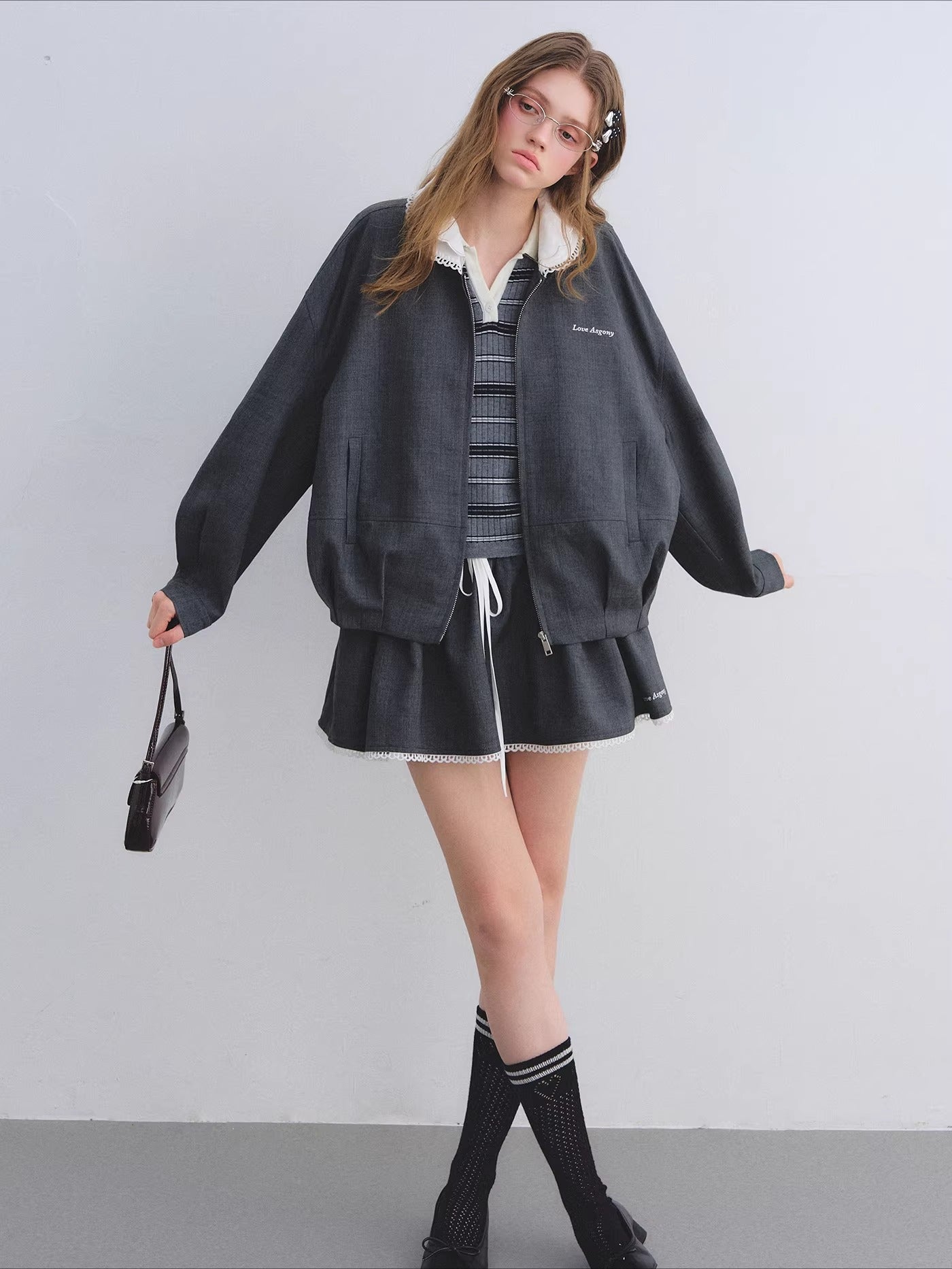 Ruffle Collar Cropped Peplum Jacket Set