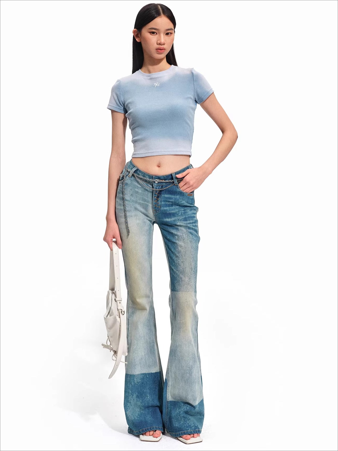 Equestrian Contrast Panel Micro-Flare Denim Jeans