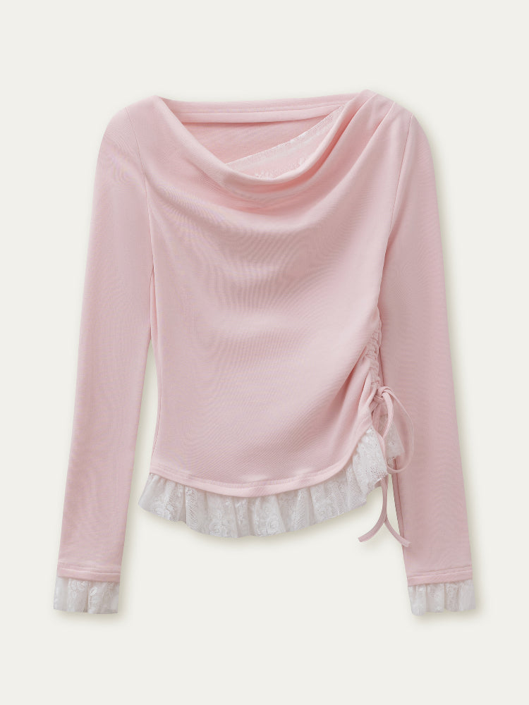 Lace Faux Two-Piece Long Sleeve T-shirt - CHINASQUAD
