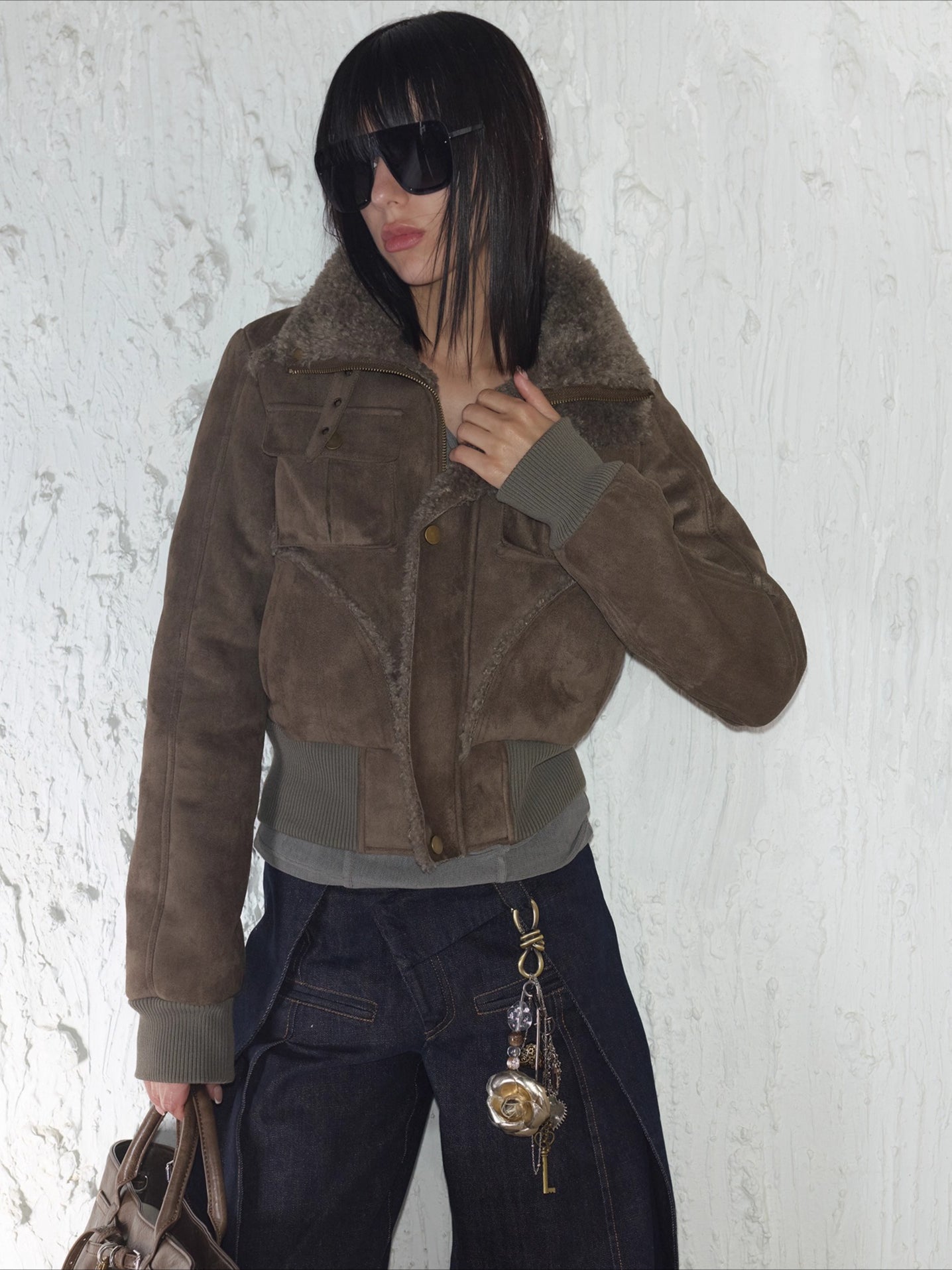 Faux Shearling Ribbed Short Jacket