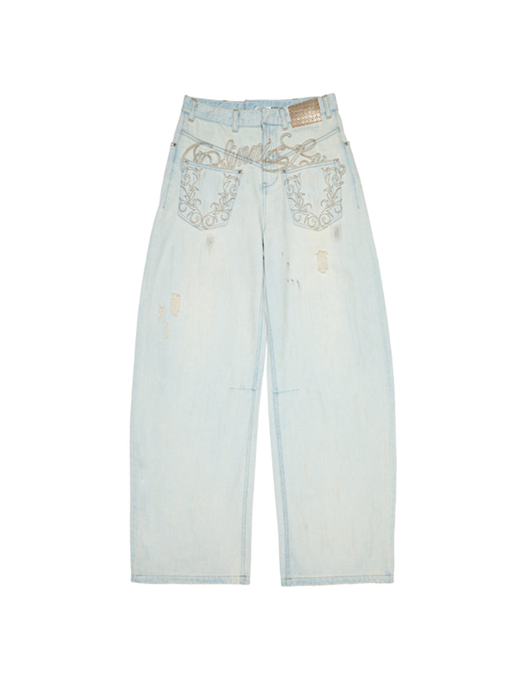 Light Blue Denim Wide - Leg Machete Pants - CHINASQUAD