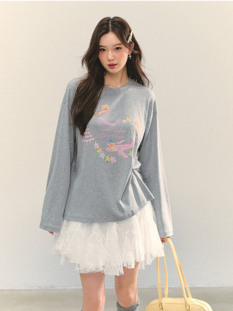 Crew Neck Dog Print Long-Sleeve Tee - CHINASQUAD