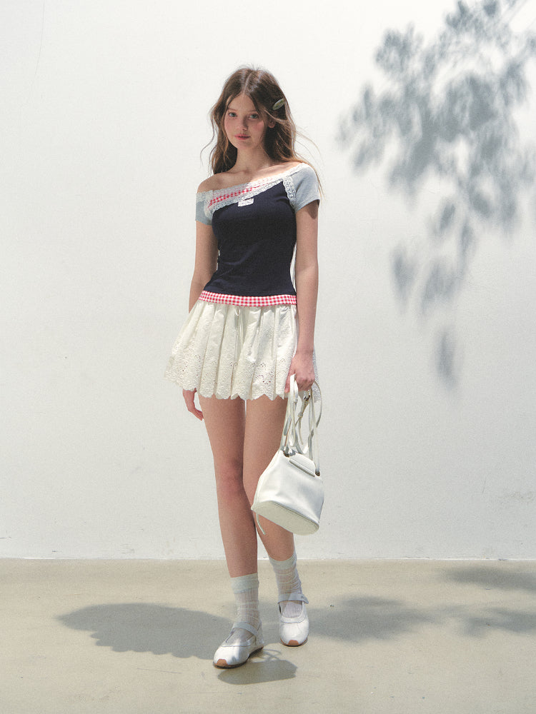 Off-shoulder Fake Three-piece Asymmetric Shoulder T - shirt - CHINASQUAD