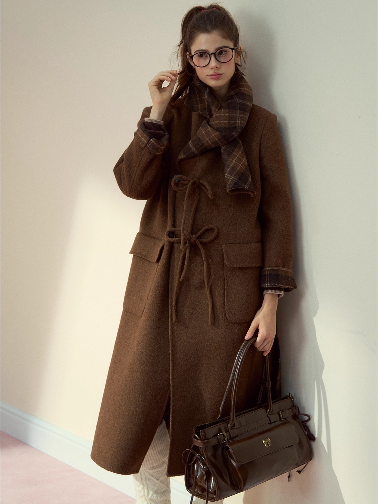 Check Wool-Blend Coat with Scarf - CHINASQUAD