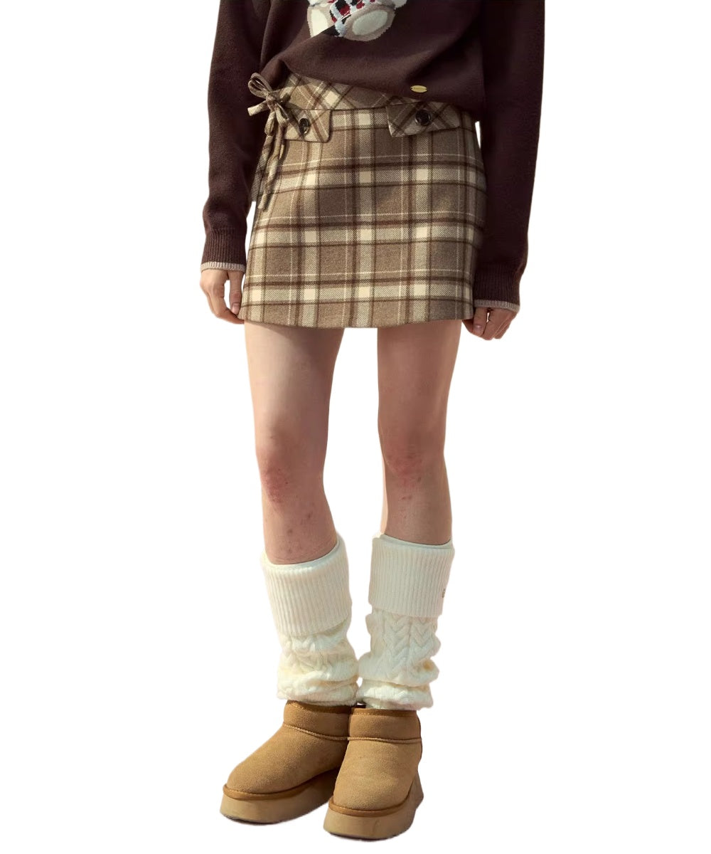 Wool Plaid A-Line Skirt - CHINASQUAD