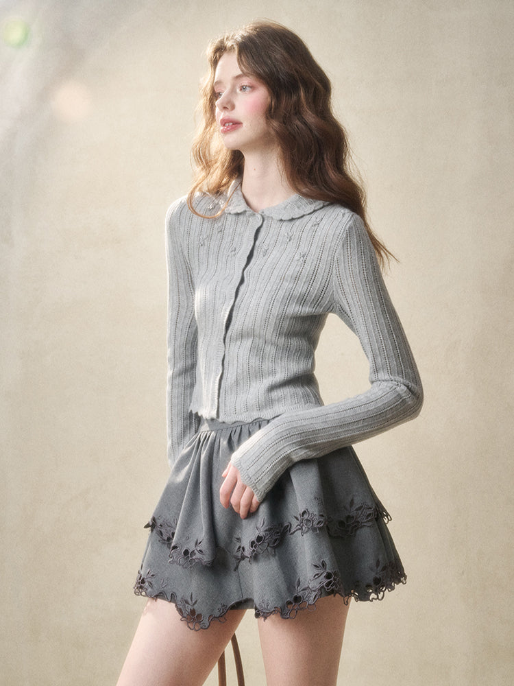 Embroidered Wool Hollow Cardigan & Tank Top Set - CHINASQUAD