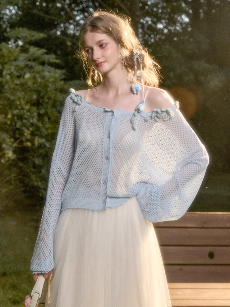 Cool Ice Silk Flower Hollow Cardigan - CHINASQUAD