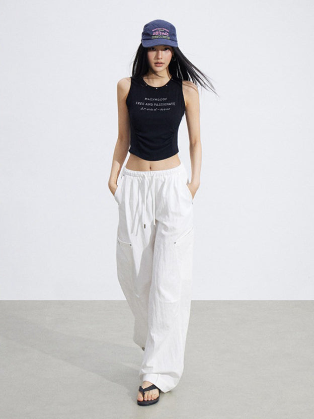 Ruched Utility Wide-Leg Cargo Pants