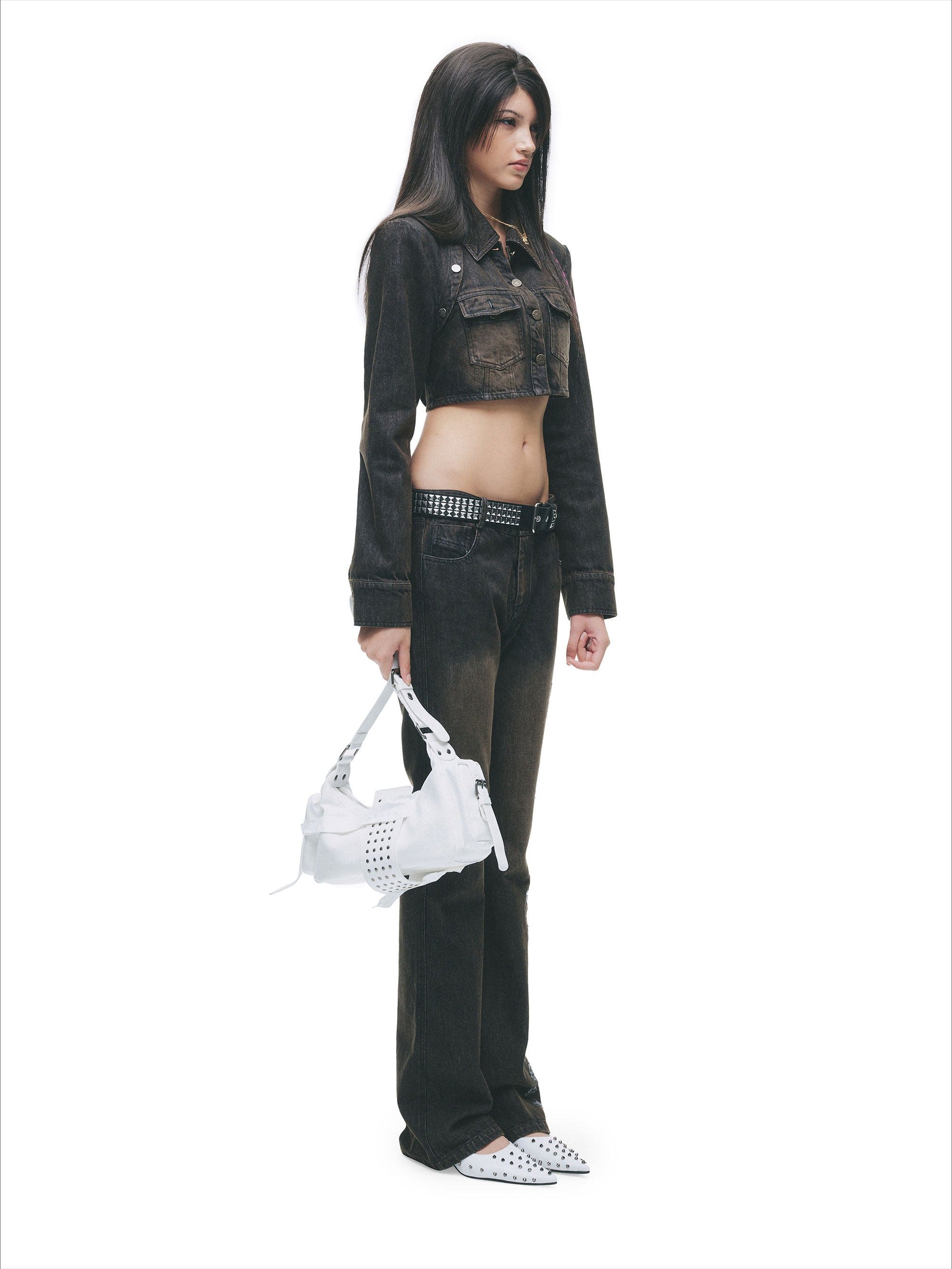 Enzyme-Washed Straight Denim Pants