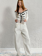 White Lace-trimmed Slant-wash Loose-fitting Jeans - CHINASQUAD