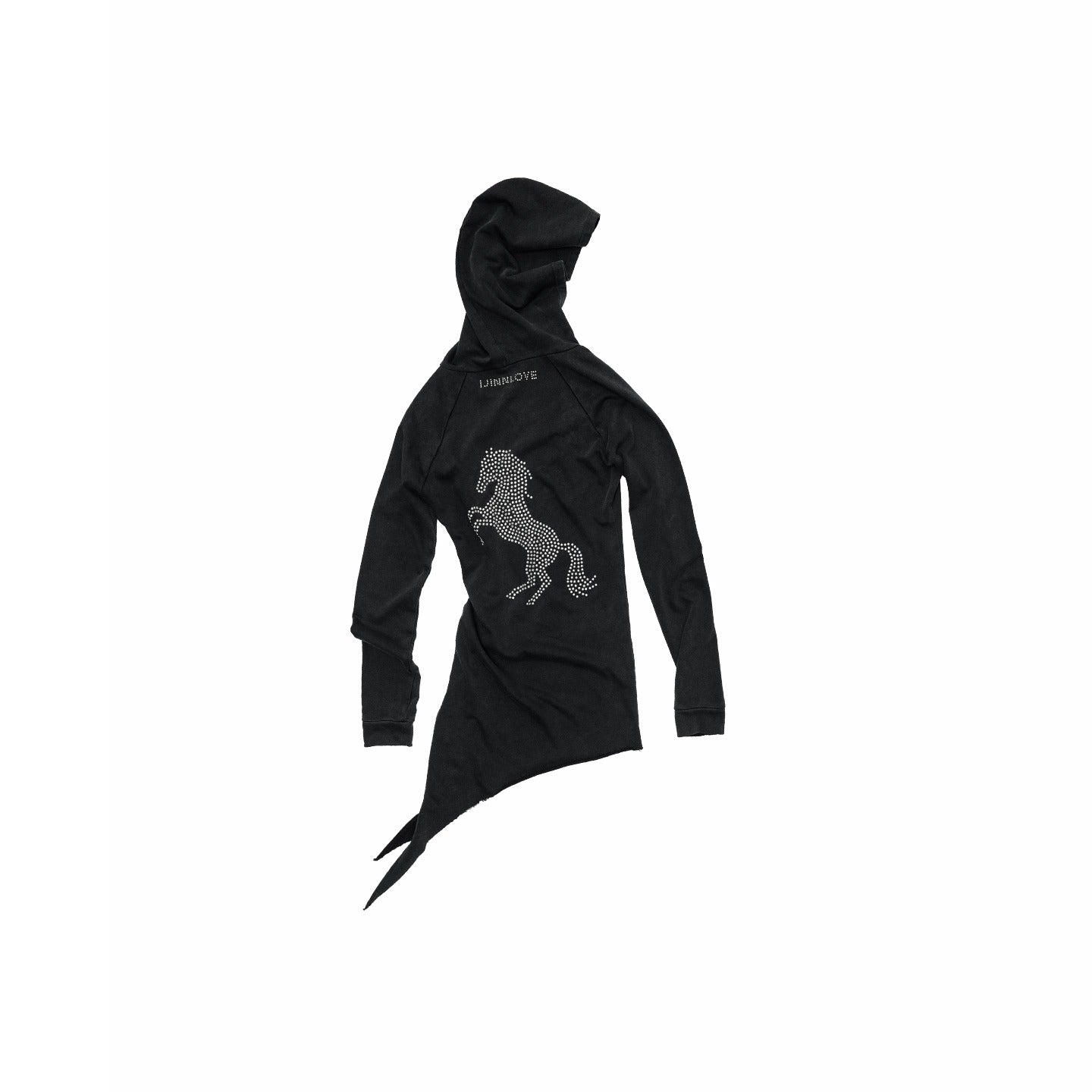 Washed Rhinestone Studded Deconstructed Hoodie Dress - CHINASQUAD