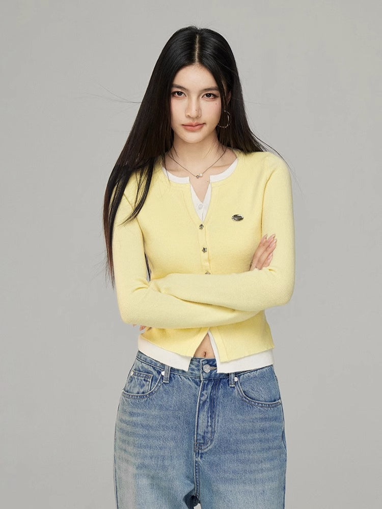 Contrast Layered Knit Cardigan - CHINASQUAD