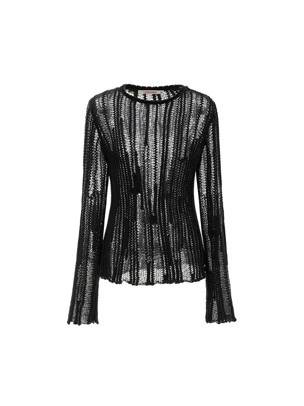 Black & Gray Hollow Knit Sweater - CHINASQUAD