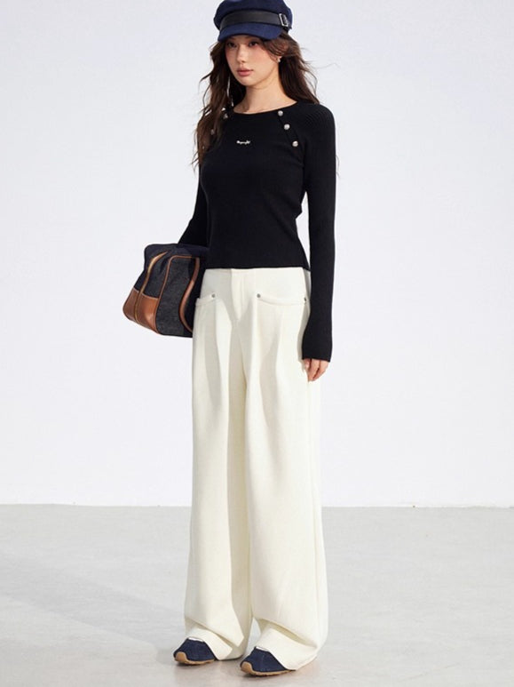 Chenille Fleece-Lined Wide-Leg Pants