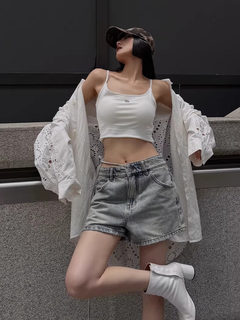 Embroidered Panel Oversized Cotton Shirt