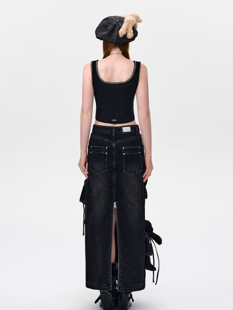 Zipper Utility Denim Skirt - CHINASQUAD
