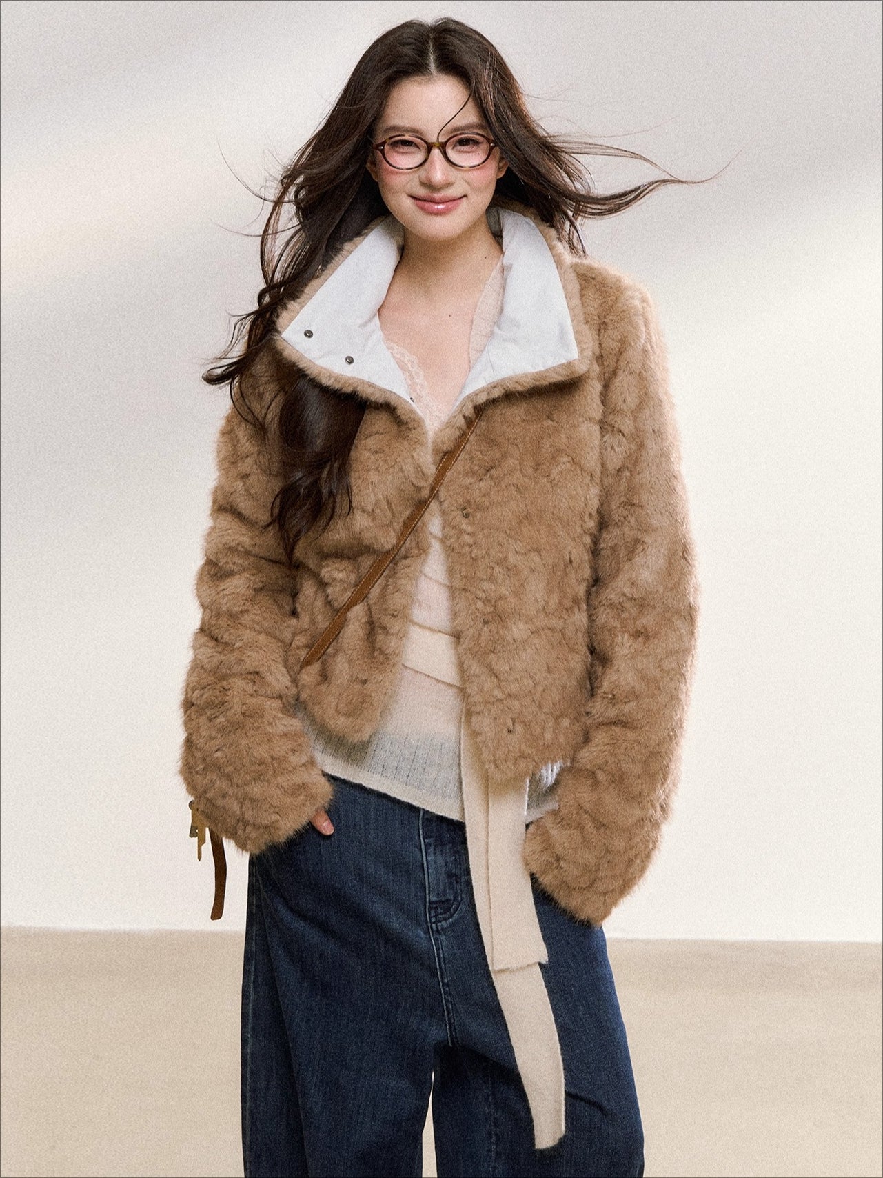 Khaki Faux Fur Collar Wool-Blend Jacket - CHINASQUAD