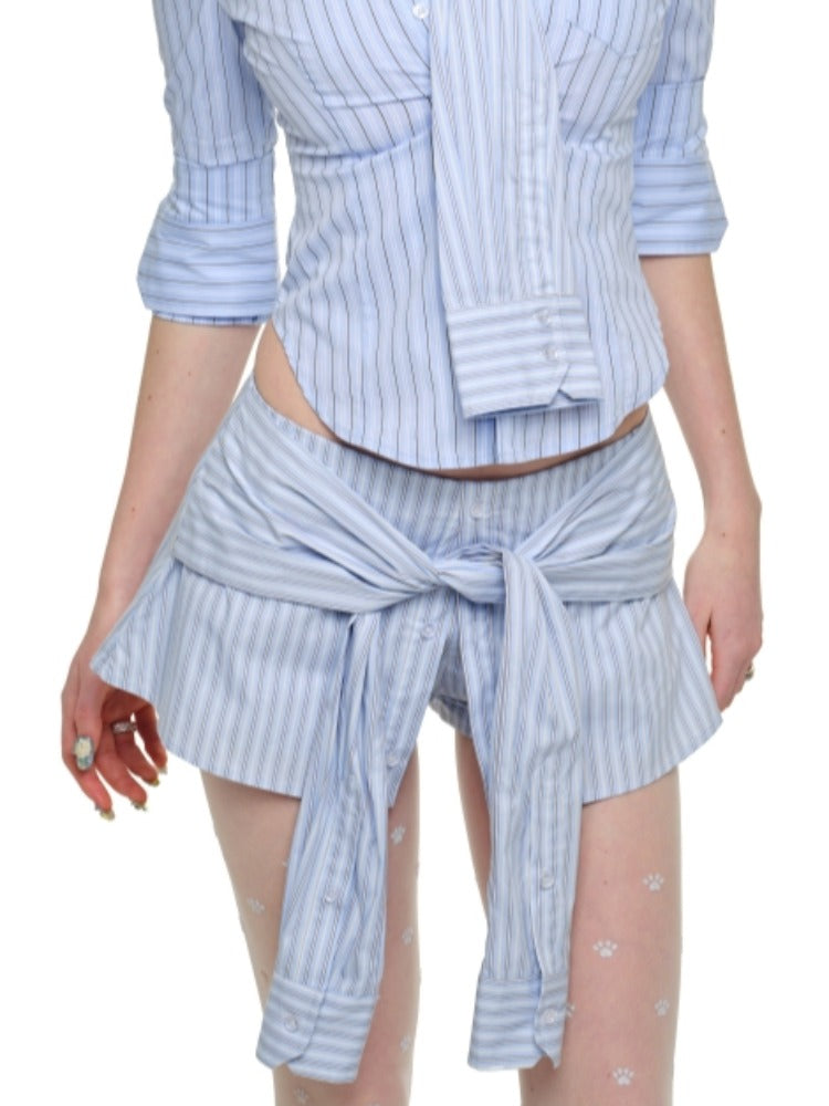 Striped Tie-Waist Shirt Skirt - CHINASQUAD
