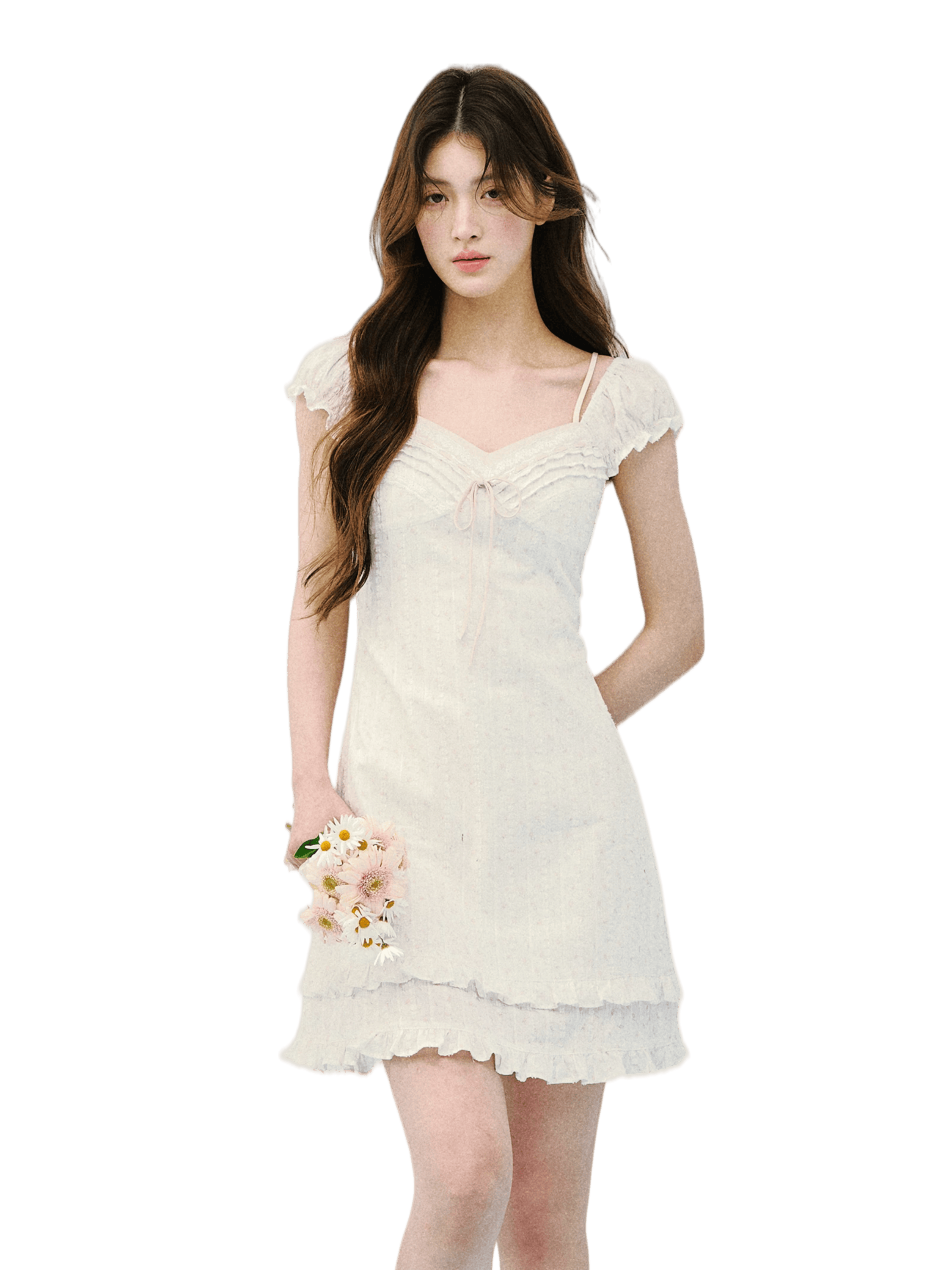 Vintage Floral Layered Square-Neck Dress