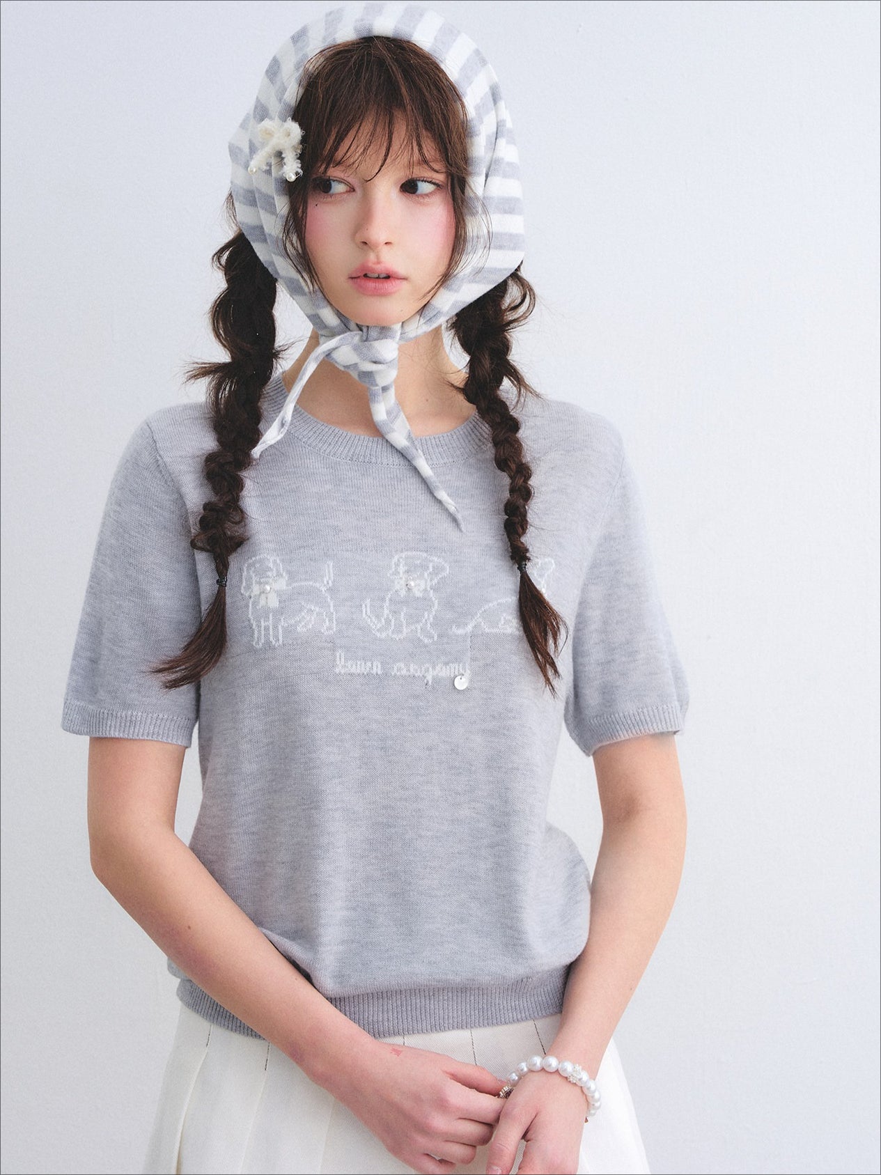 Wool-Blend Jacquard Knit Tee & Striped Shoulder Set