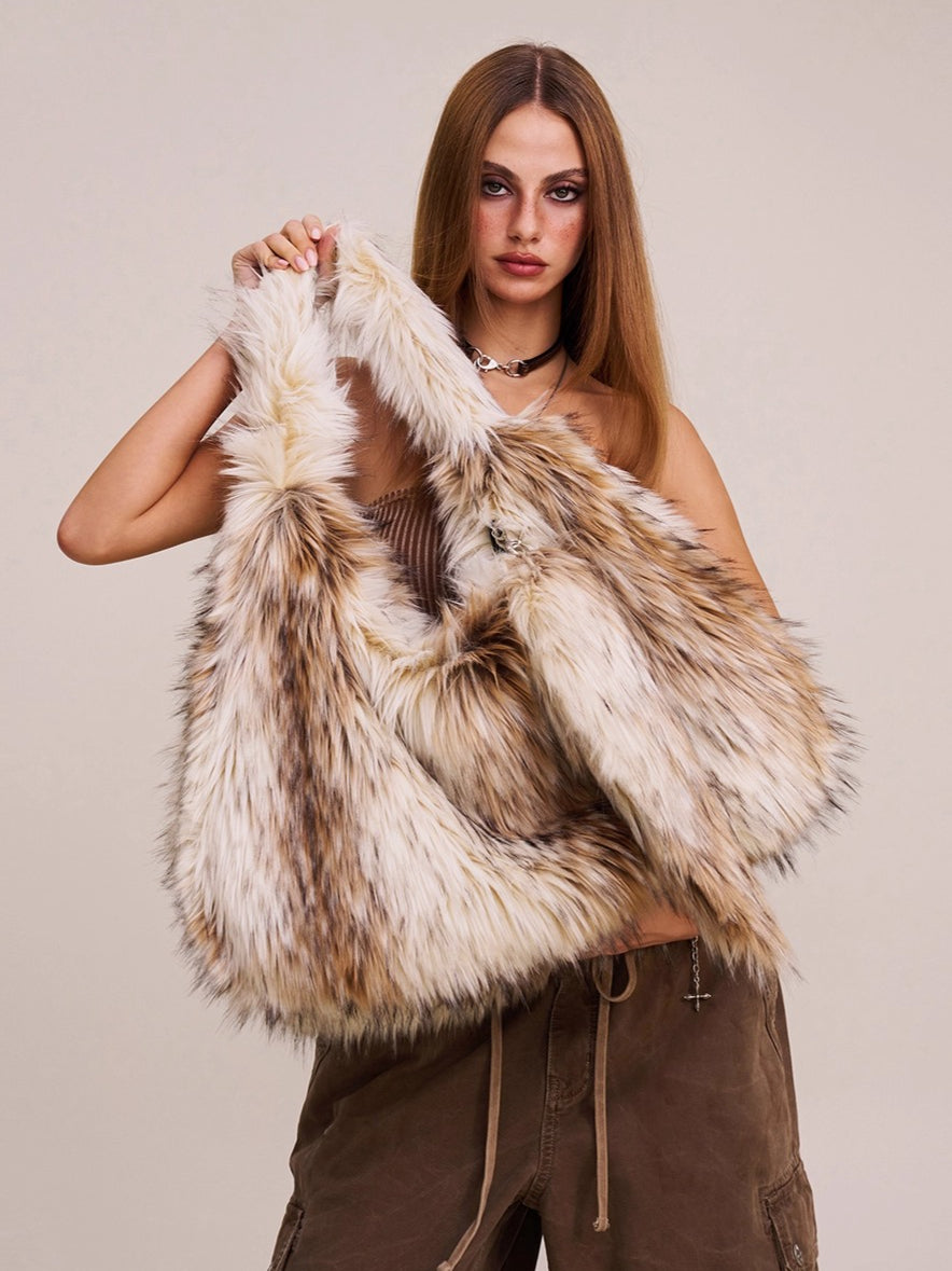 Cross Relic Faux Fur Stone Bag