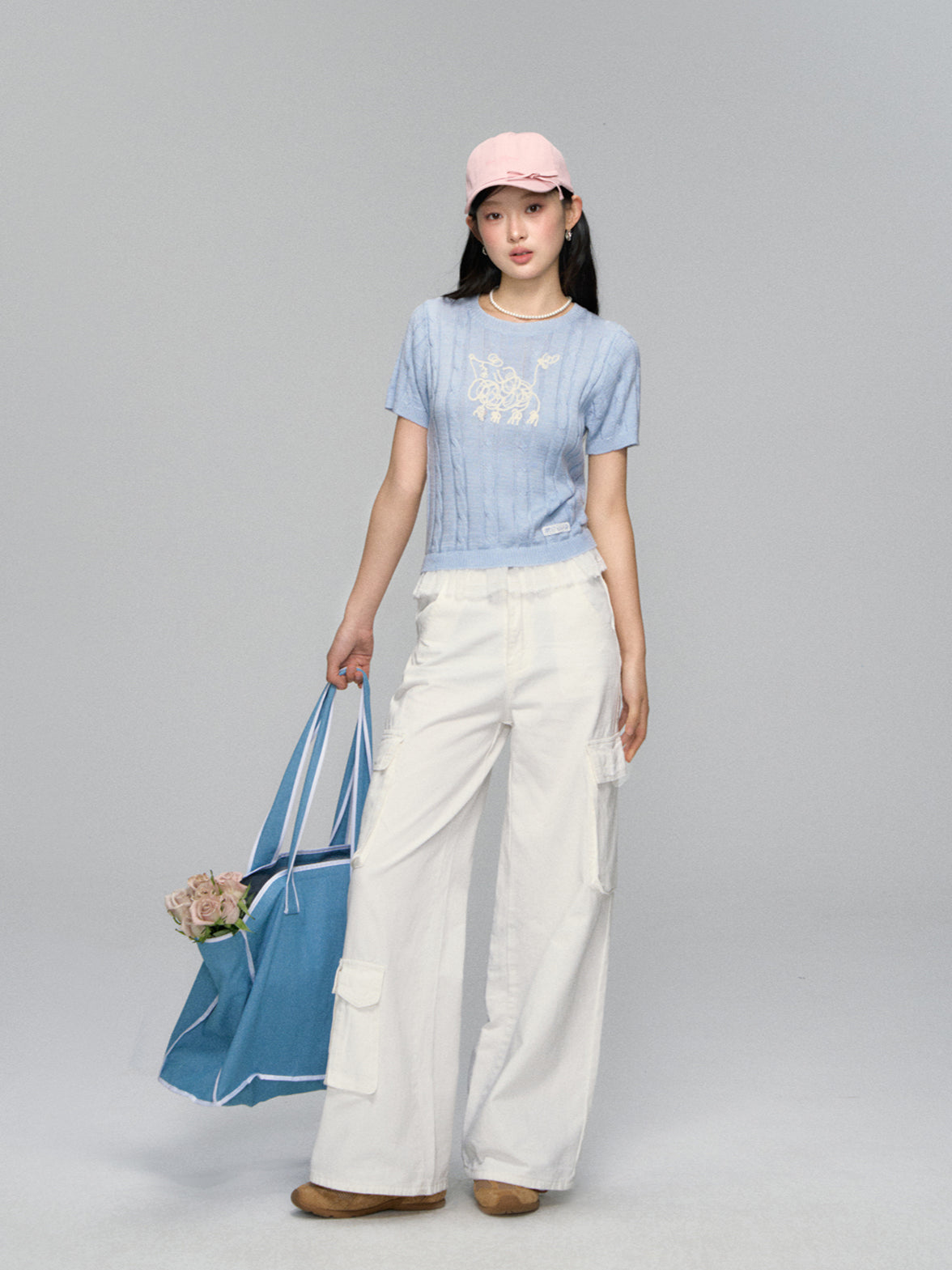 Dog Embroidered Cable Knit T-shirt - CHINASQUAD