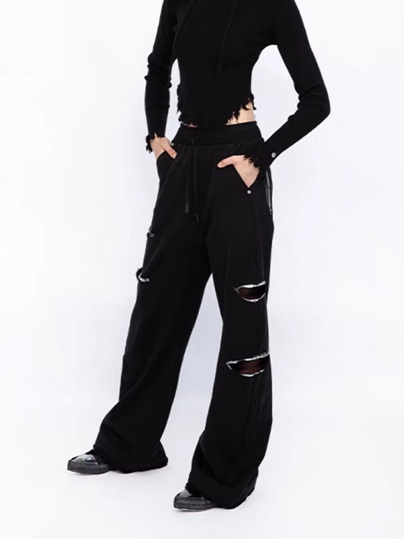 Color-Blocked Distressed Jogger Pants