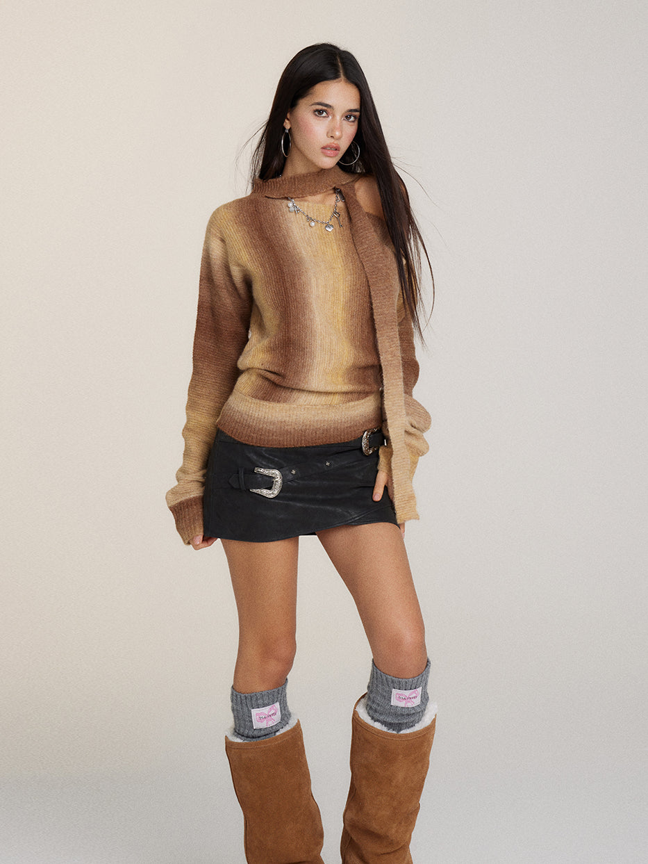 Designed Off-Shoulder Gradient Sweater - CHINASQUAD