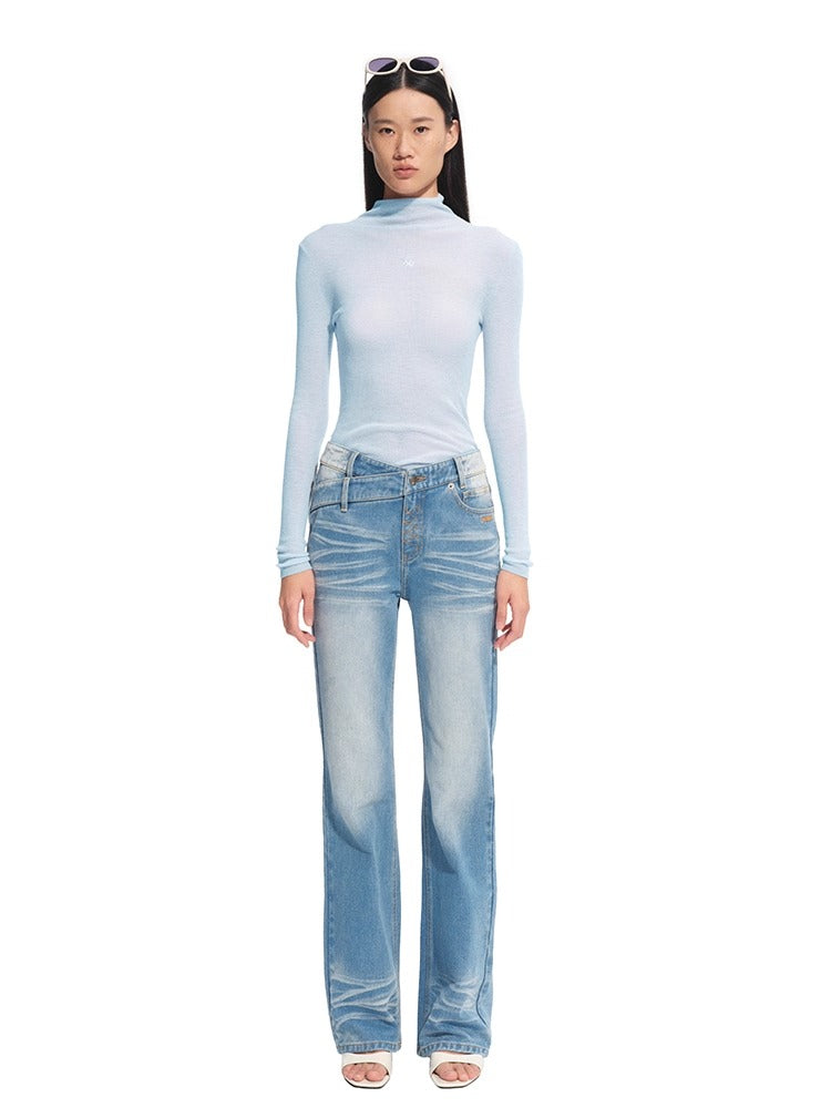 +5CM N2 Loose V-Waist Raw Denim Straight Jeans - CHINASQUAD