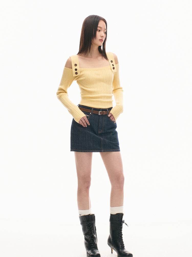 Casual Off-Shoulder Slim-Fit Wool Long-Sleeve Top - CHINASQUAD