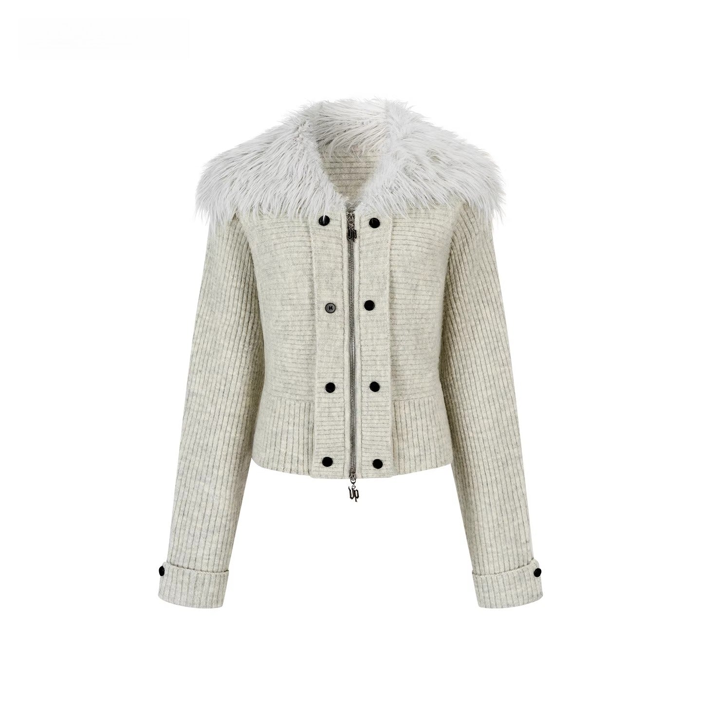 Faux Fur Collar Knit Jacket