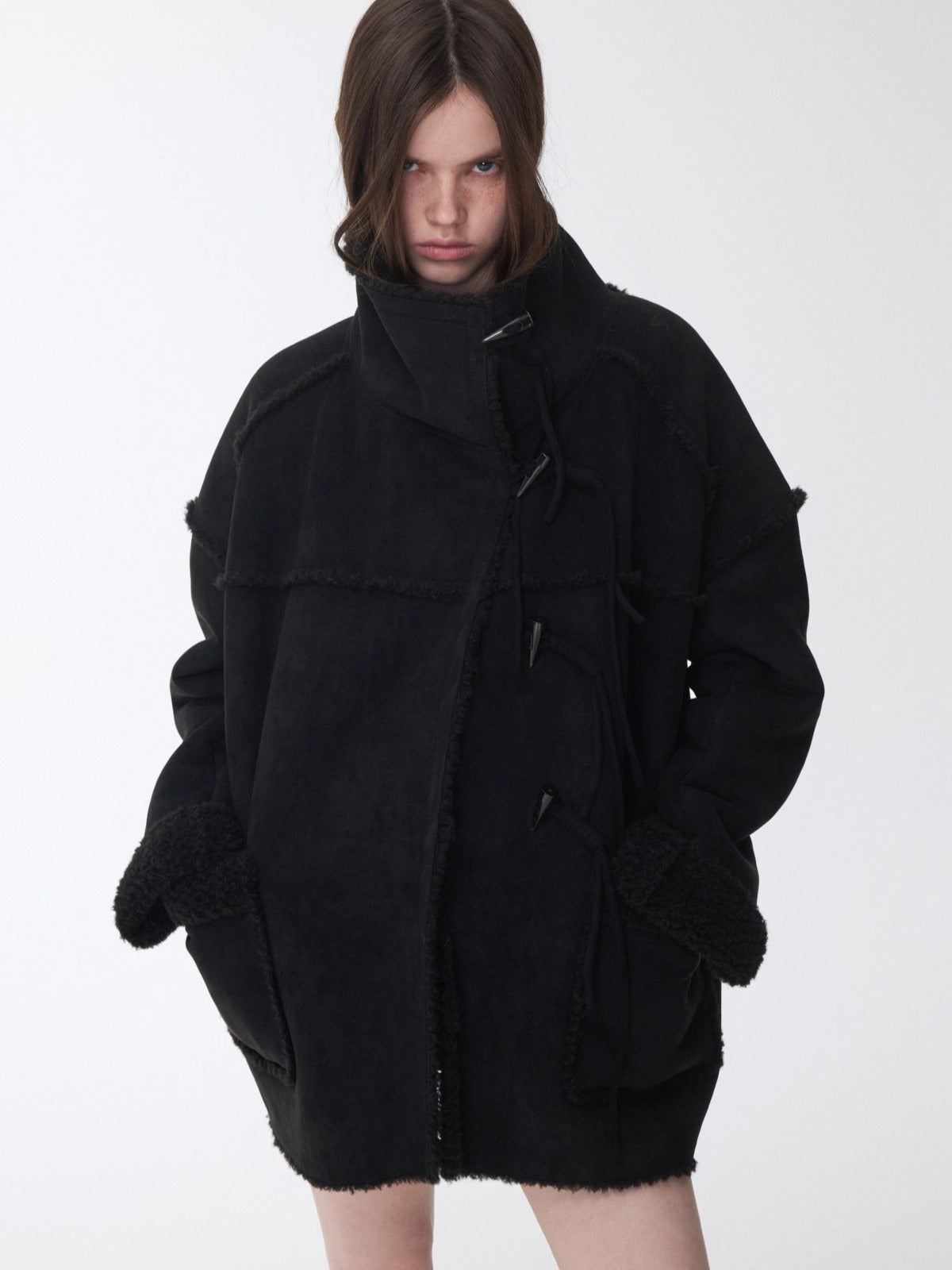 Toggle Collar Reversible Shearling Jacket